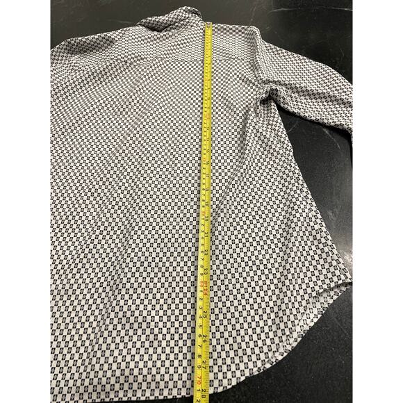 Ann Taylor Tailored button up blouse white and gray diamond Med - Picture 8 of 10